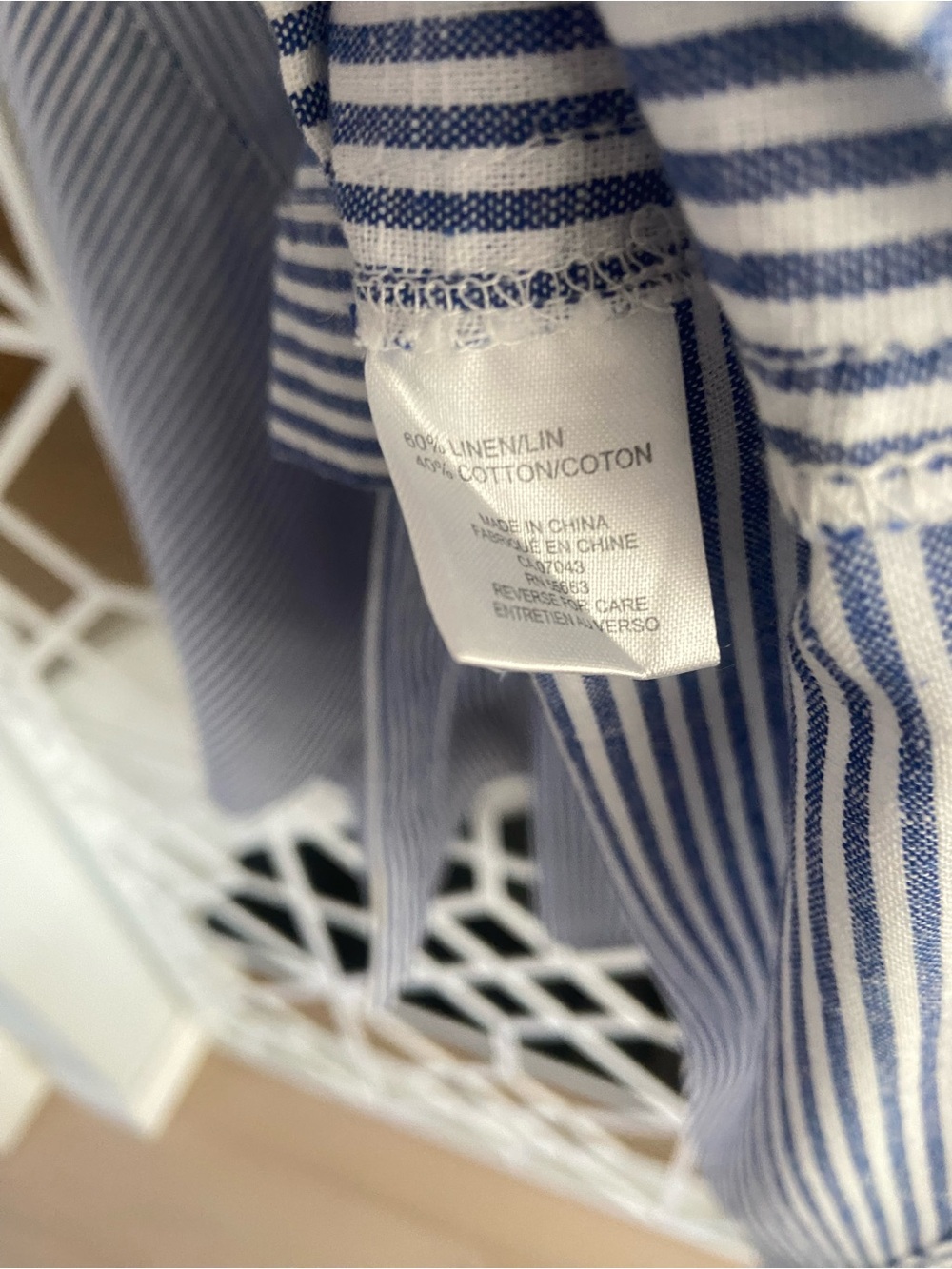 FOR CYNTHIA Linen Cotton Striped Shirt Medium Blue White Fishtail Hem Button Up - Picture 5 of 8